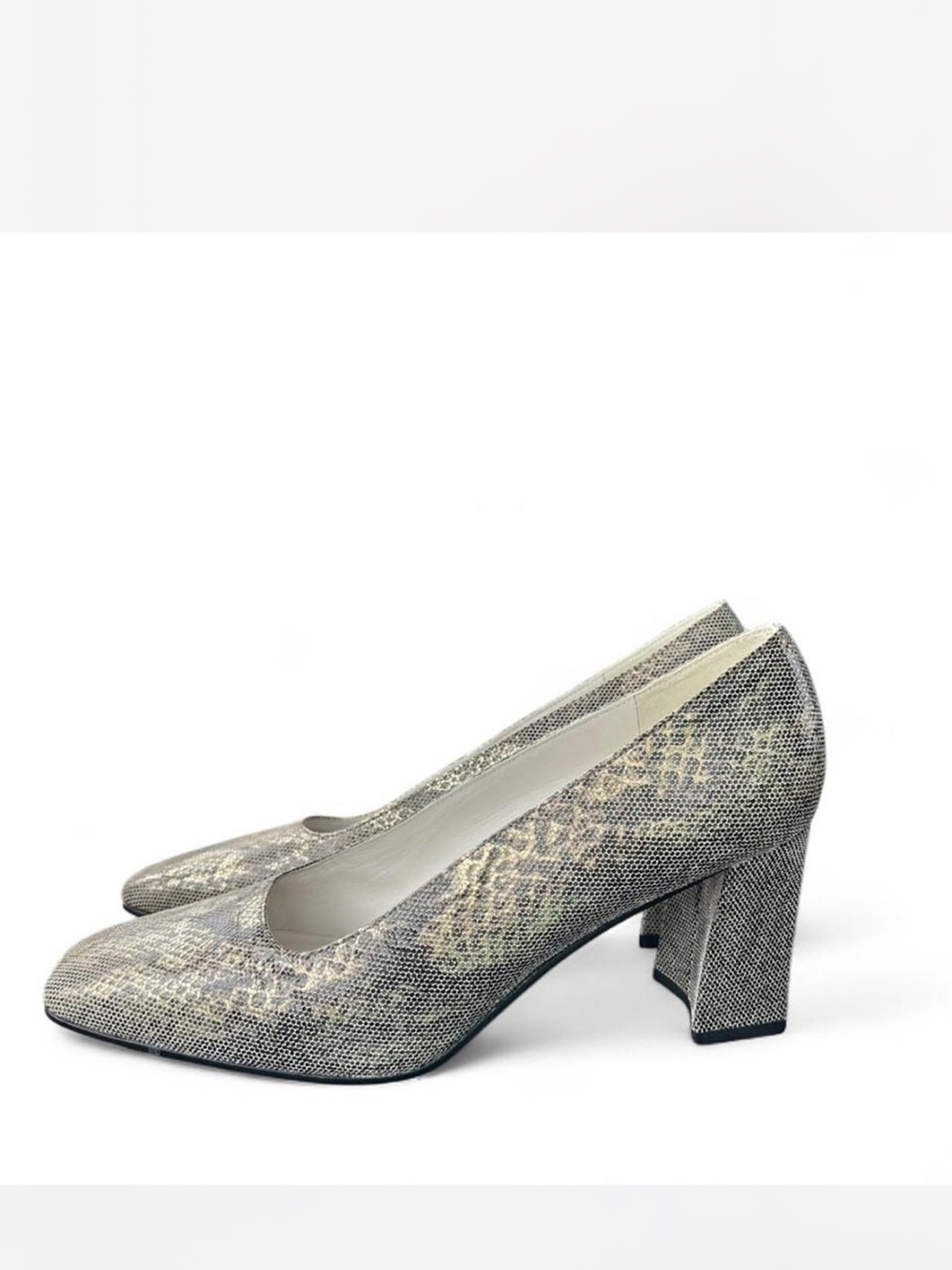 Stuart Weitzman Metallic Snake-Print Block Heel Pumps - Silver